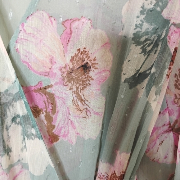 Express Sheer Floral Wrap Duster Maxi Kimono Size S/M Romantic Boho Layering - Picture 9 of 12